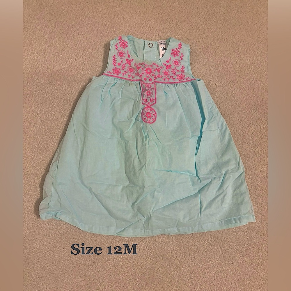 Baby Girls Sleeveless Light Blue Embroidered Dress-12M
